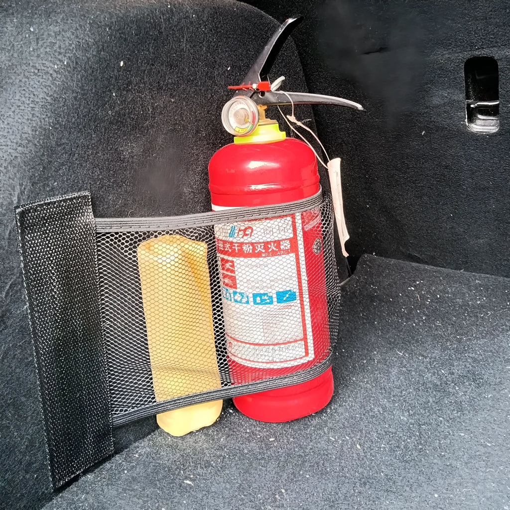 Durable polyester elastic storage net for a car boot, shown in 20x45cm size.
