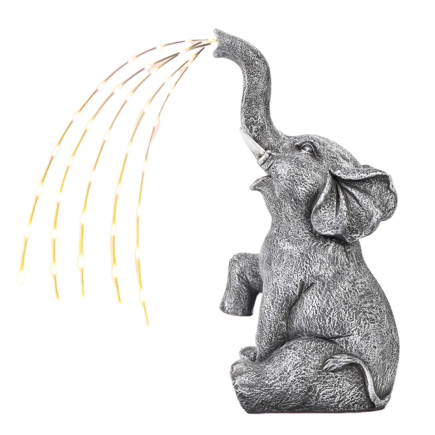 Resin elephant garden sculpture with integrated LED lighting for outdoor decoration