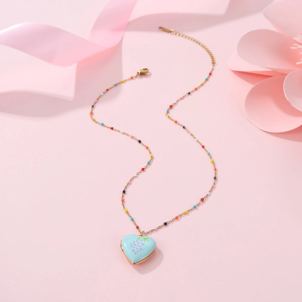 Stainless steel fruit pendant necklace with 18K gold plating and adjustable 41-50cm chain