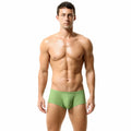 Men's solid colour nylon boxers with a mid-low waist, shown in orange, blue, green, light blue, and white.