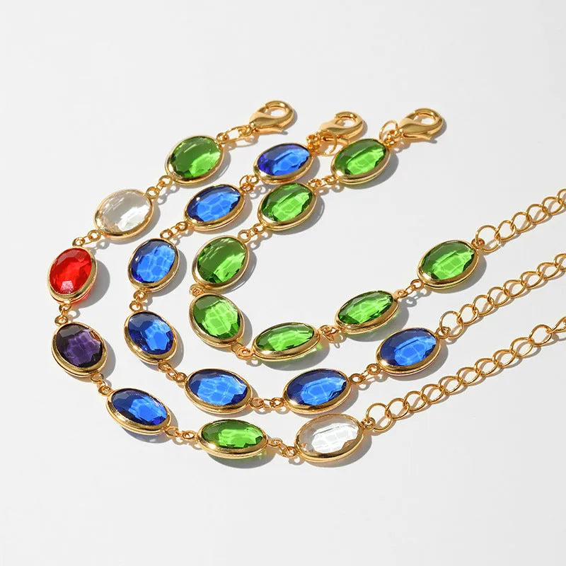 Geometric women's copper bracelet with glass inlay in blue, green, and multicolor options
