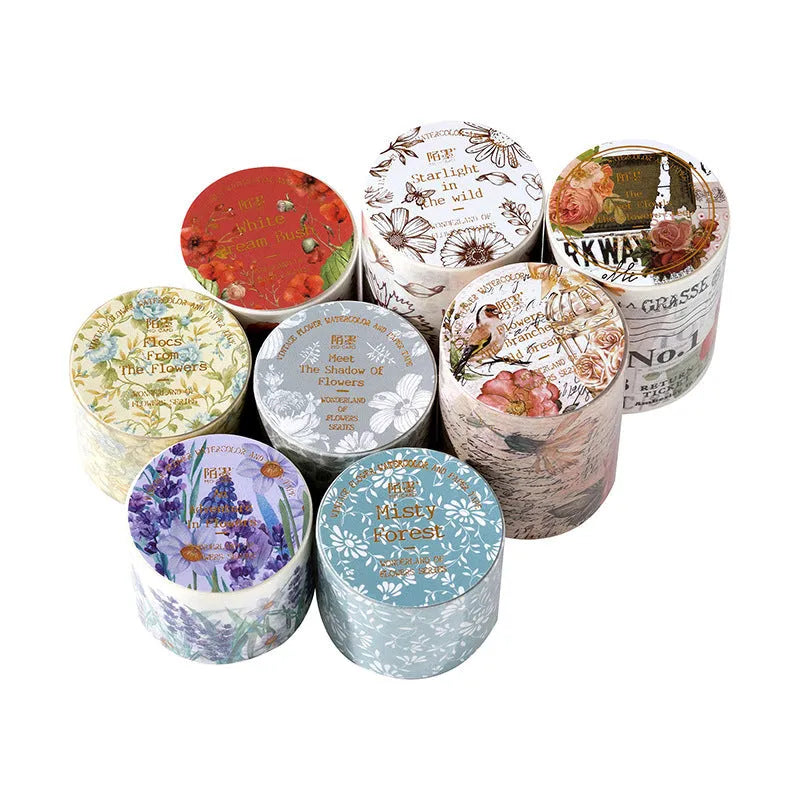 Japanese paper adhesive tape with vintage floral watercolour designs showing six colour variations
