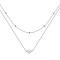 S925 sterling silver double layer pearl necklace with twin pearls and geometric design