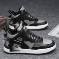 Men's canvas high-top sports casual shoes in khaki with PU upper, rubber sole, and slingback design on a white background.