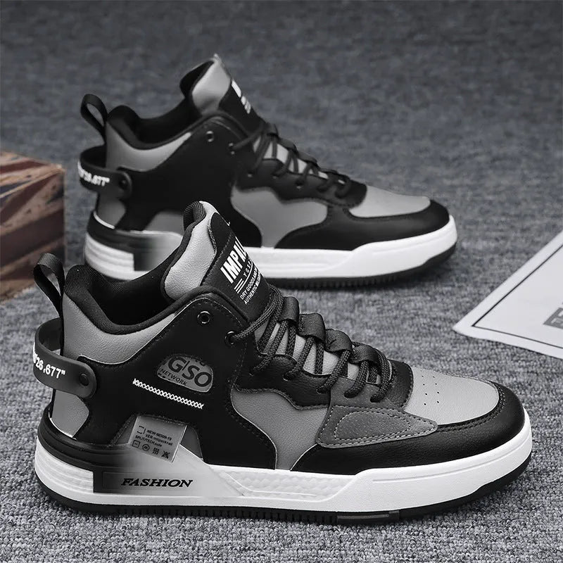 Men's canvas high-top sports casual shoes in khaki with PU upper, rubber sole, and slingback design on a white background.
