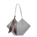 Women's large capacity PU leather shoulder bag in horizontal square shape with sandwich pocket design