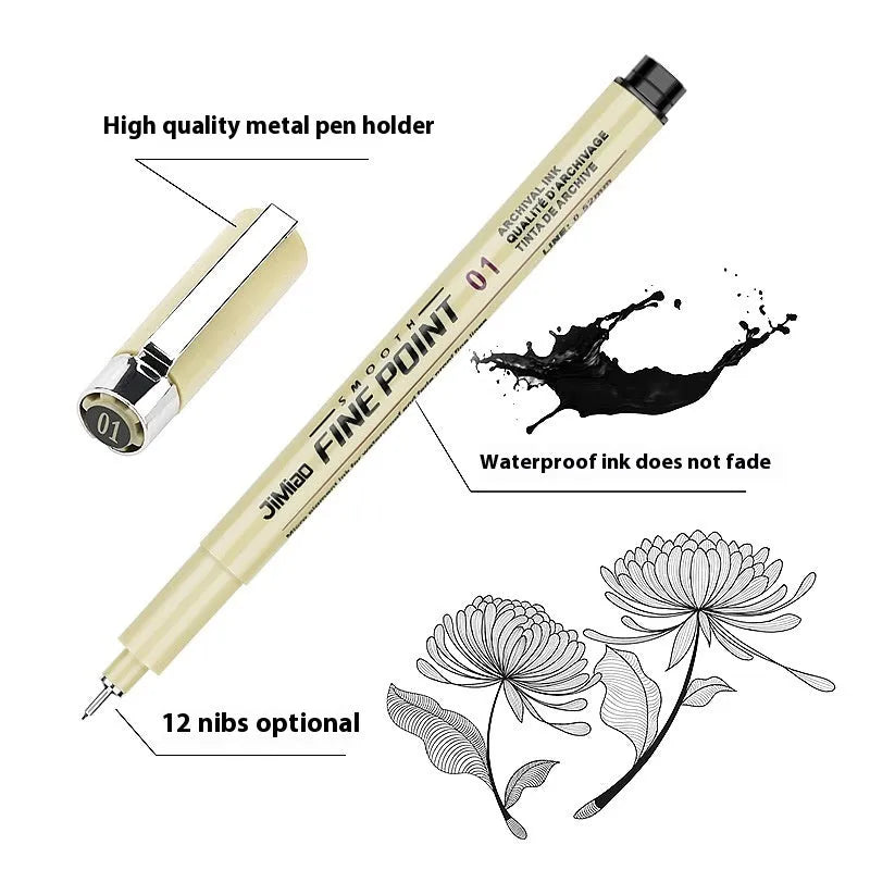 Waterproof needle drawing pen with plastic body and cartoon design measuring 133mm