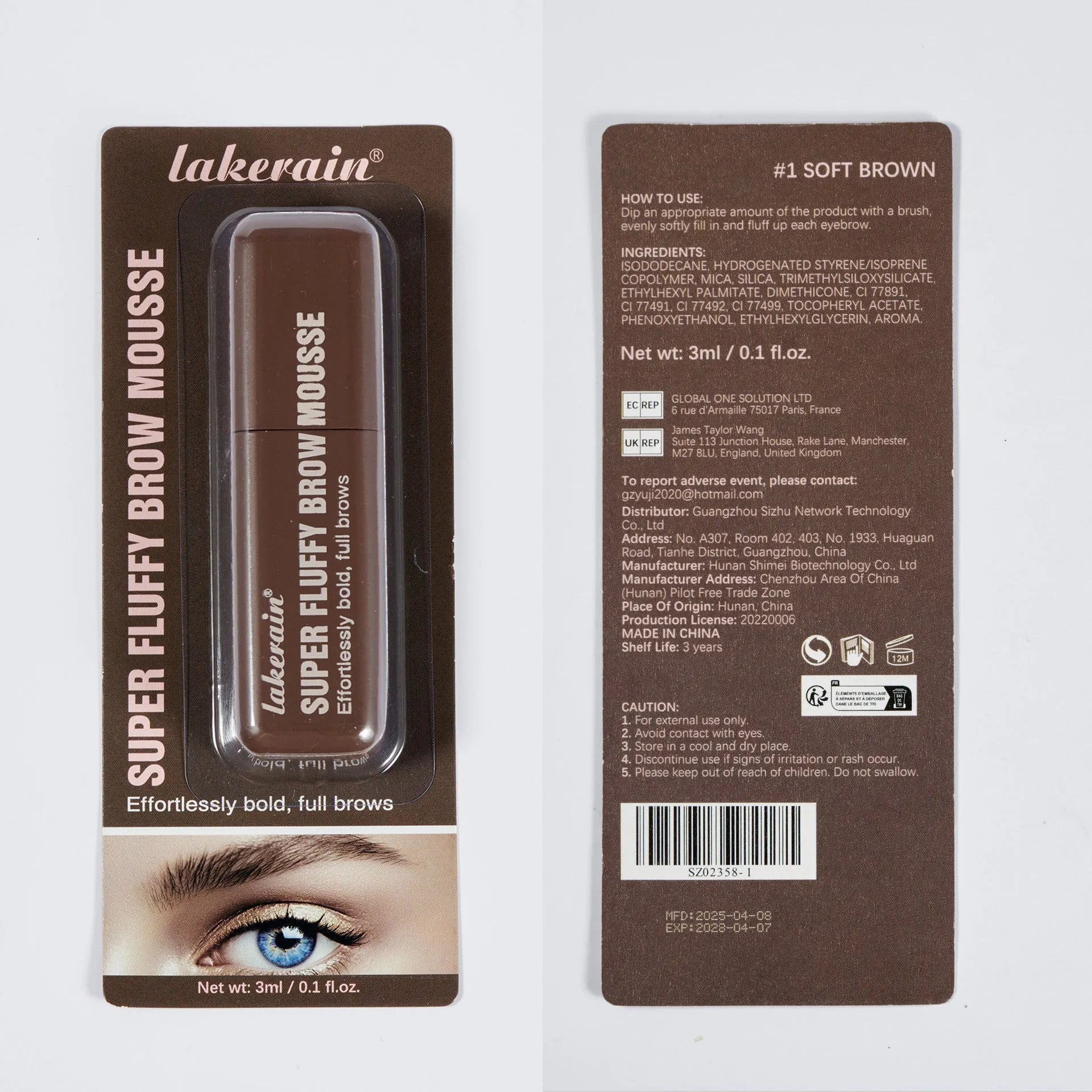 Eyebrow shaping cream in six colour shades for three-dimensional brow definition