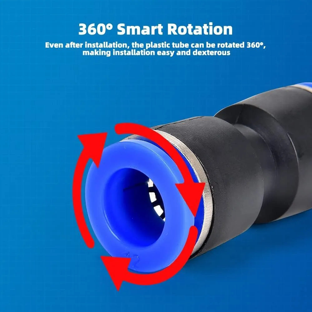 60-piece pneumatic quick connector set with push-in fittings and alloy plastic construction