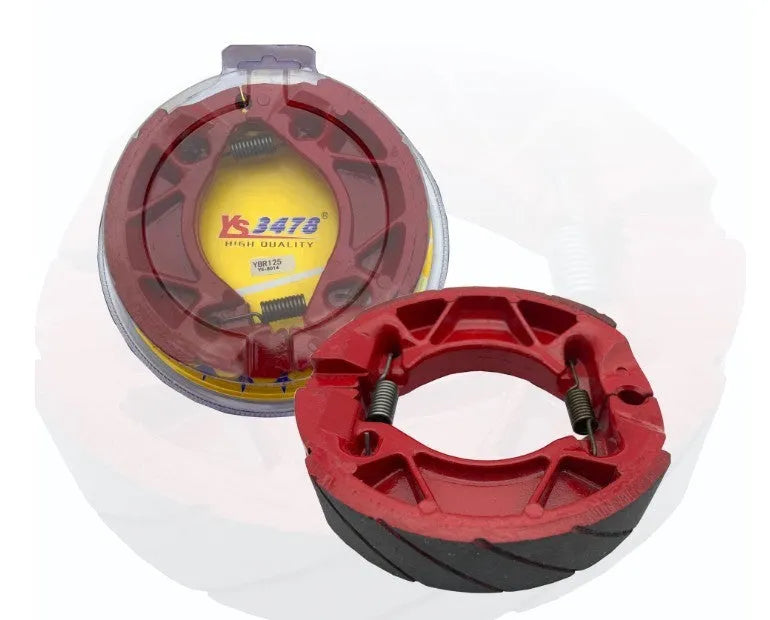 YBR125 motorcycle brake rubber block in black and red with metal backing