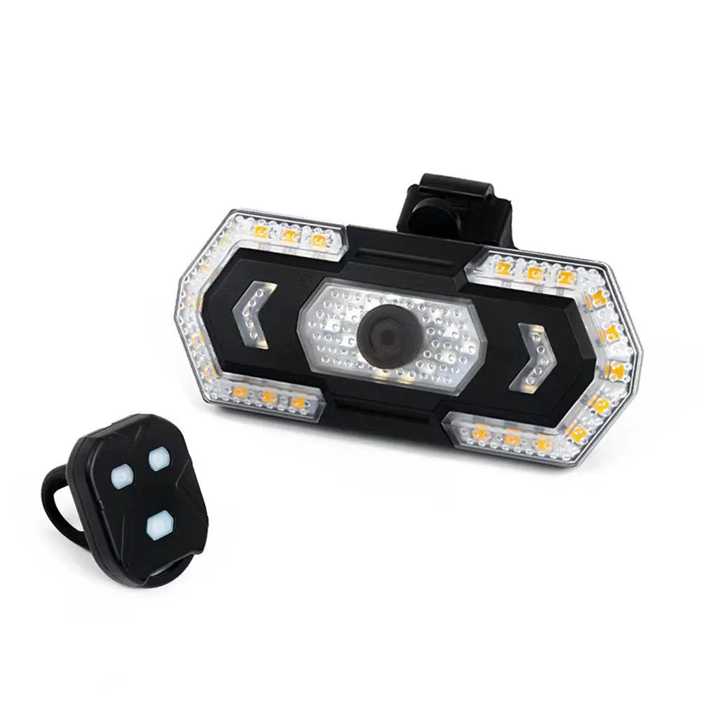 Black wireless remote control vehicle taillight with USB charging port and LED illumination