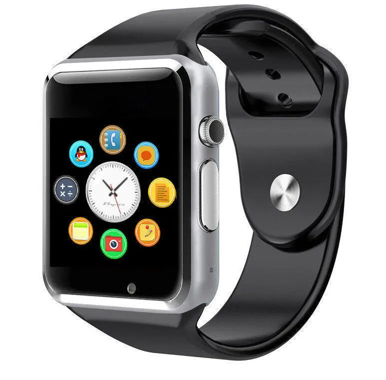 A1 Smart Watch in various colours with 1.54-inch screen, GSM SIM slot, and camera for Android phones.