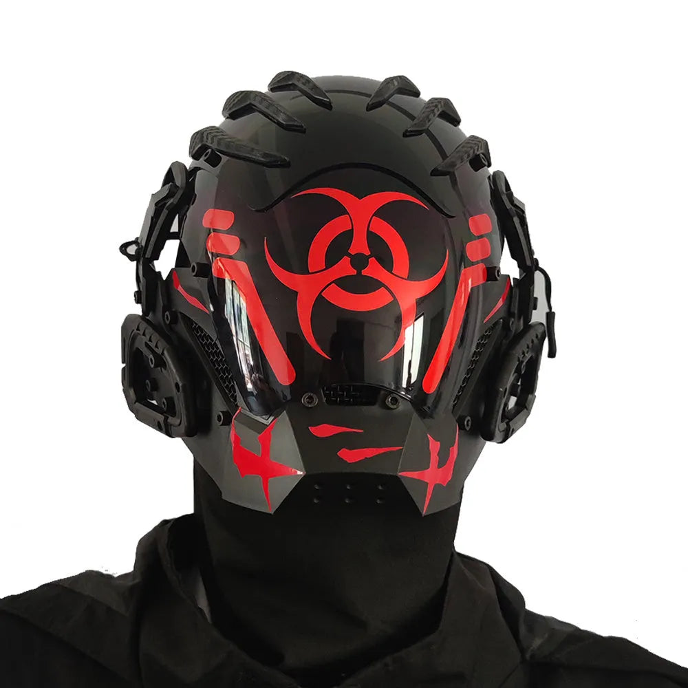Black cybernetic full face helmet costume prop mask