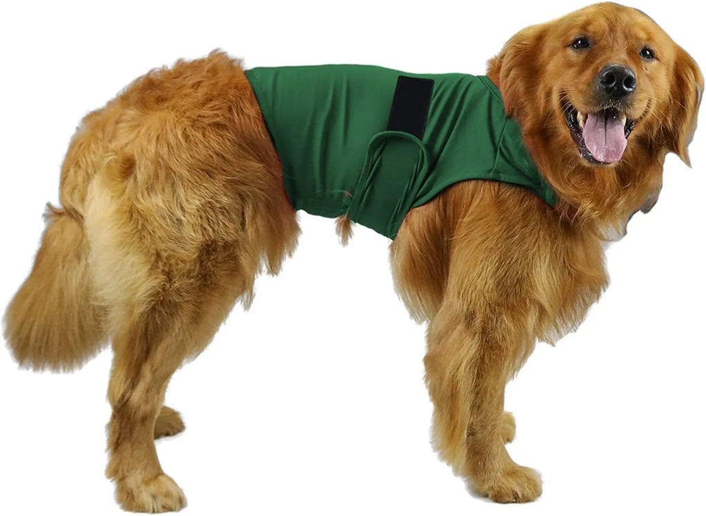 Dog wearing brown anxiety relief tank top for separation anxiety with cotton blend fabric