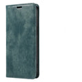 Genuine leather magnetic flip phone case for iPhone showing closed position with magnetic closure