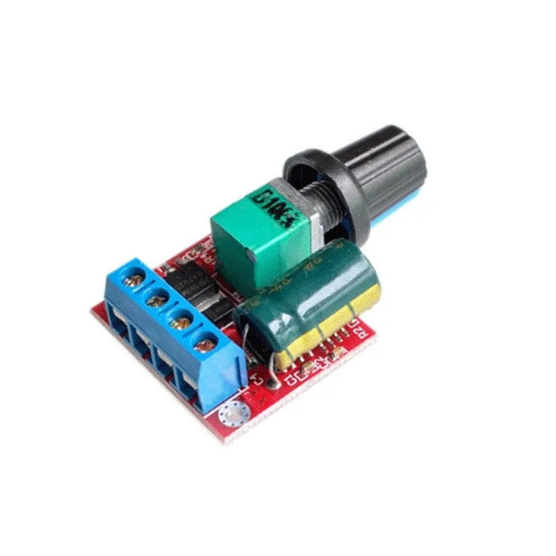 PWM DC motor governor for 5V to 35V speed regulation with potentiometer knob and connection terminals
