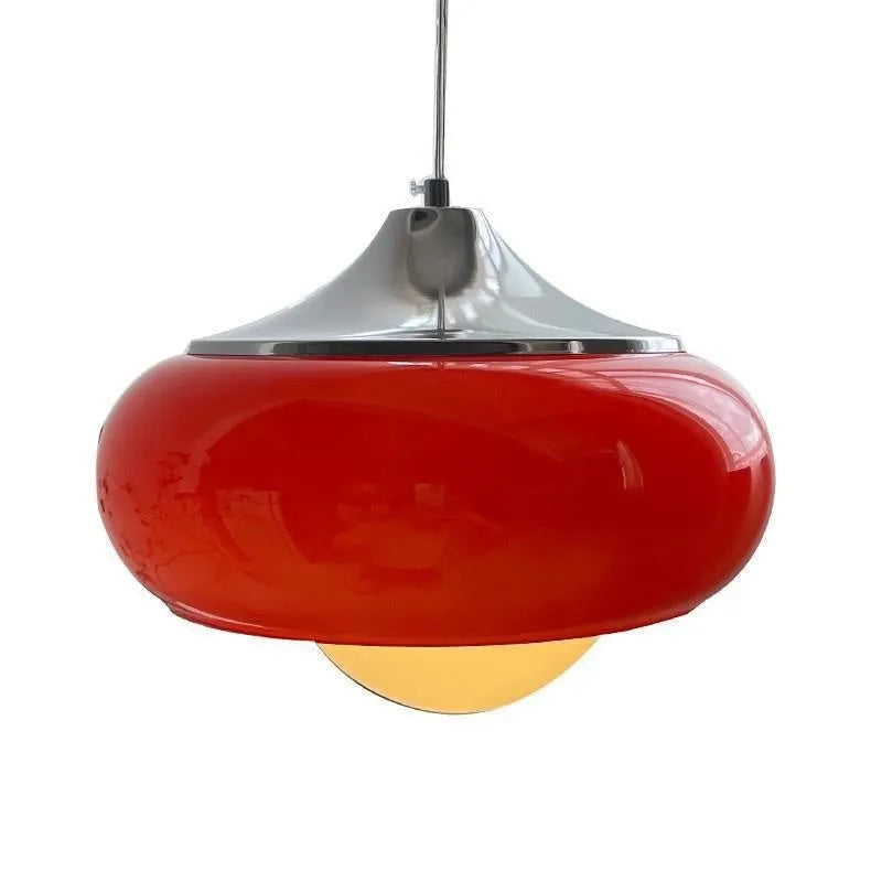 Bauhaus style three headed egg tart pendant light with glass shades in milky white finish