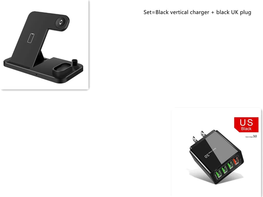 4-in-1 wireless charging station with adjustable stand charging iPhone, Apple Watch, and AirPods