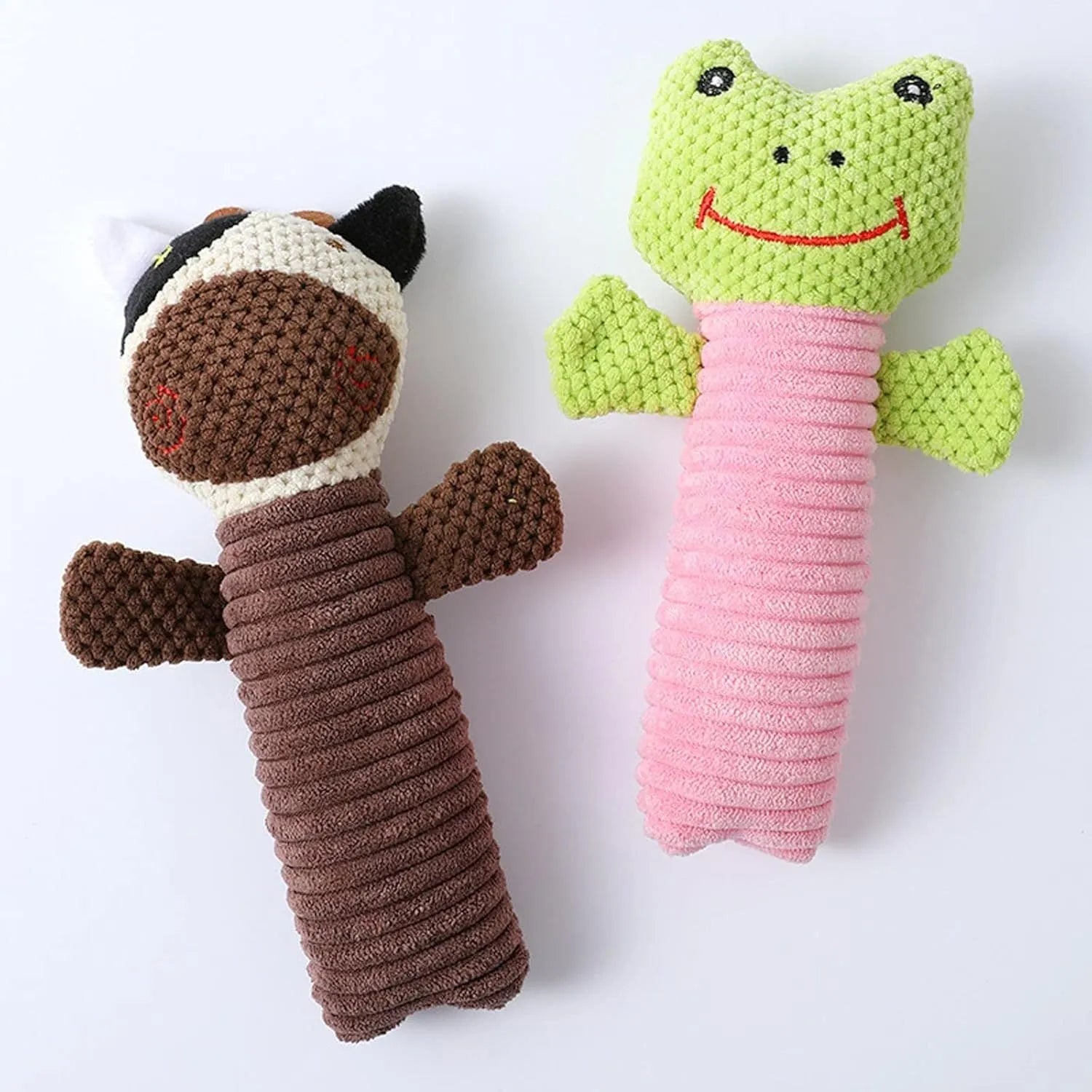 19cm squeaky plush dog chew toy in calf, frog, or puppy design for dental cleaning