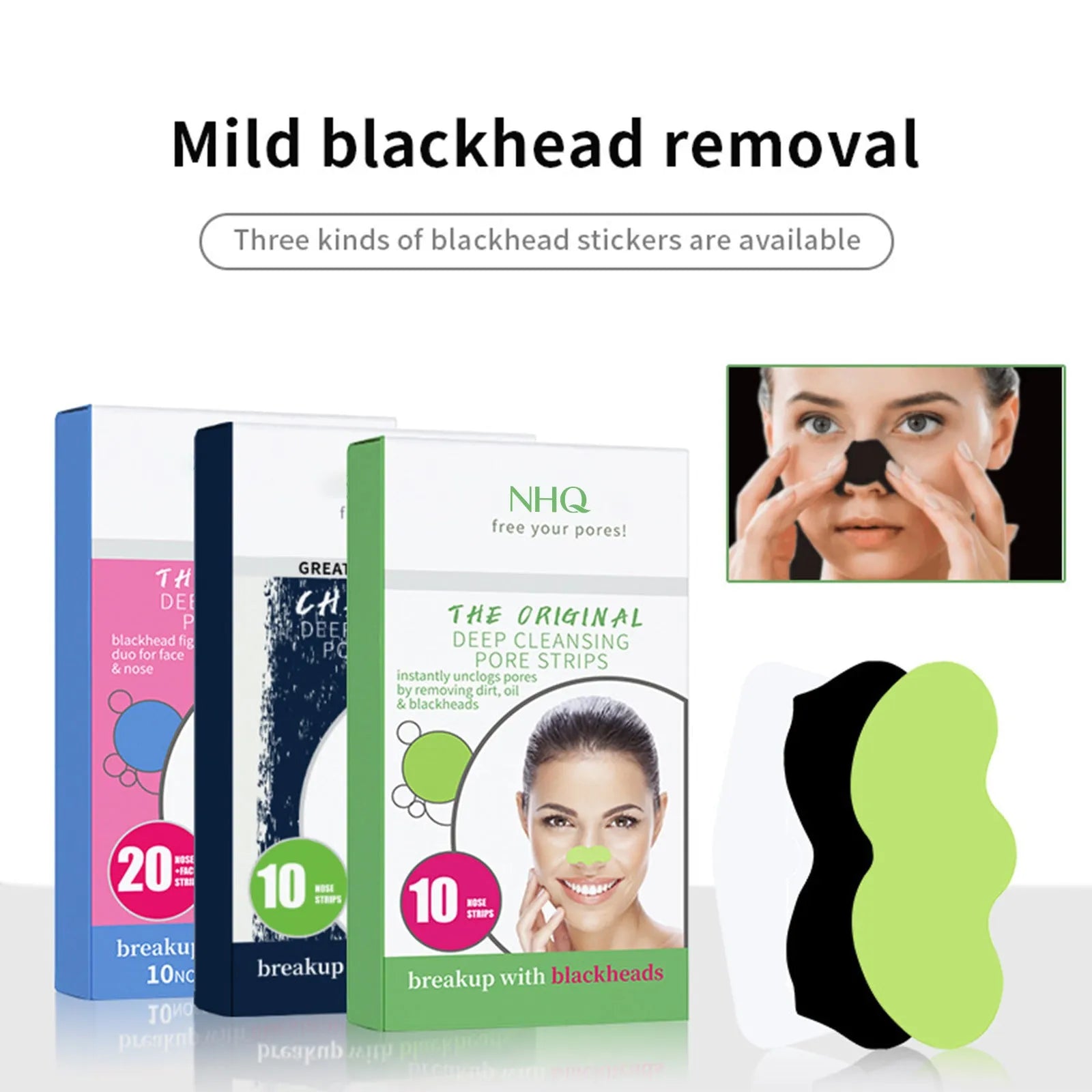 Pore acne cleanser strawberry nose strips 70g net content in black and green packaging