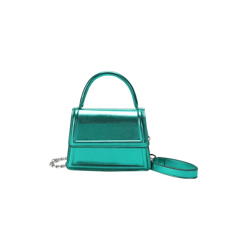 PU leather crossbody bag with horizontal square shape and sewing line detailing