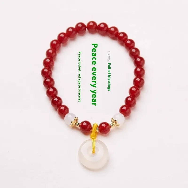 Handmade Chinese style natural jade and agate safety buckle bracelet with 6mm beads