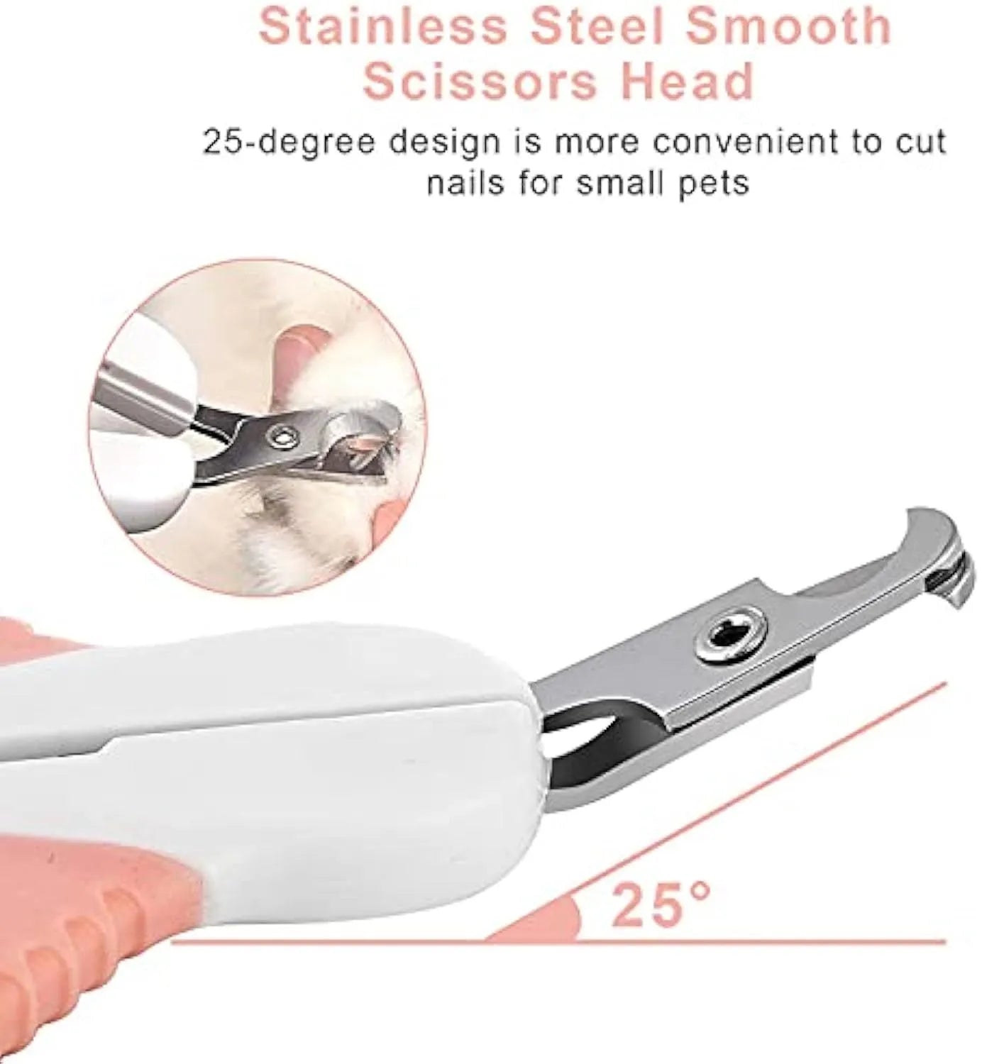 Grey and pink cat nail clippers with curved blade and rubber-coated handle