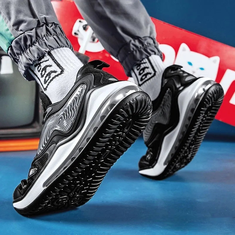 Men's casual summer air cushion shoes in Space Black colour with a height-increasing sole.