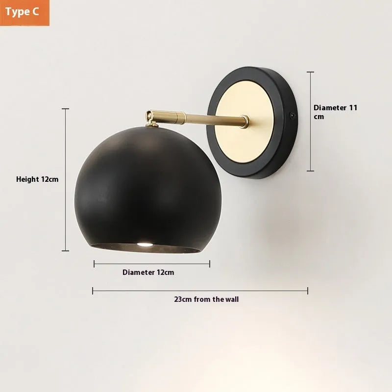 Iron Nordic wall lamp in one of four style variations for bedroom or living room