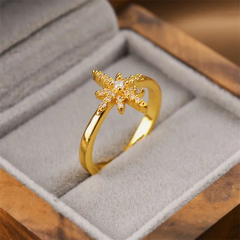 Gold electroplated geometric open ring for women with adjustable design