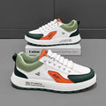 Men's white and orange casual sports shoes with round toe and artificial PU upper