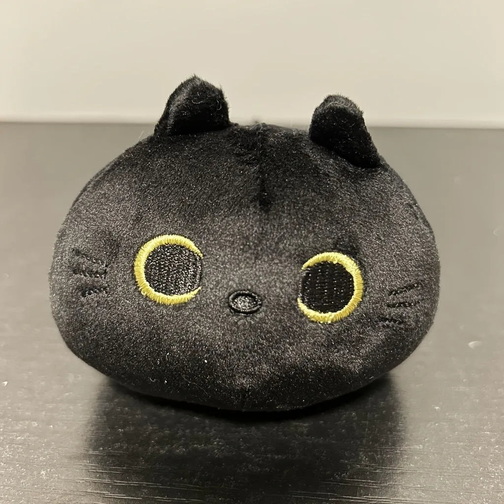 Black cat fluffy plush toy soft pillow cushion measuring 28cm with embroidered face