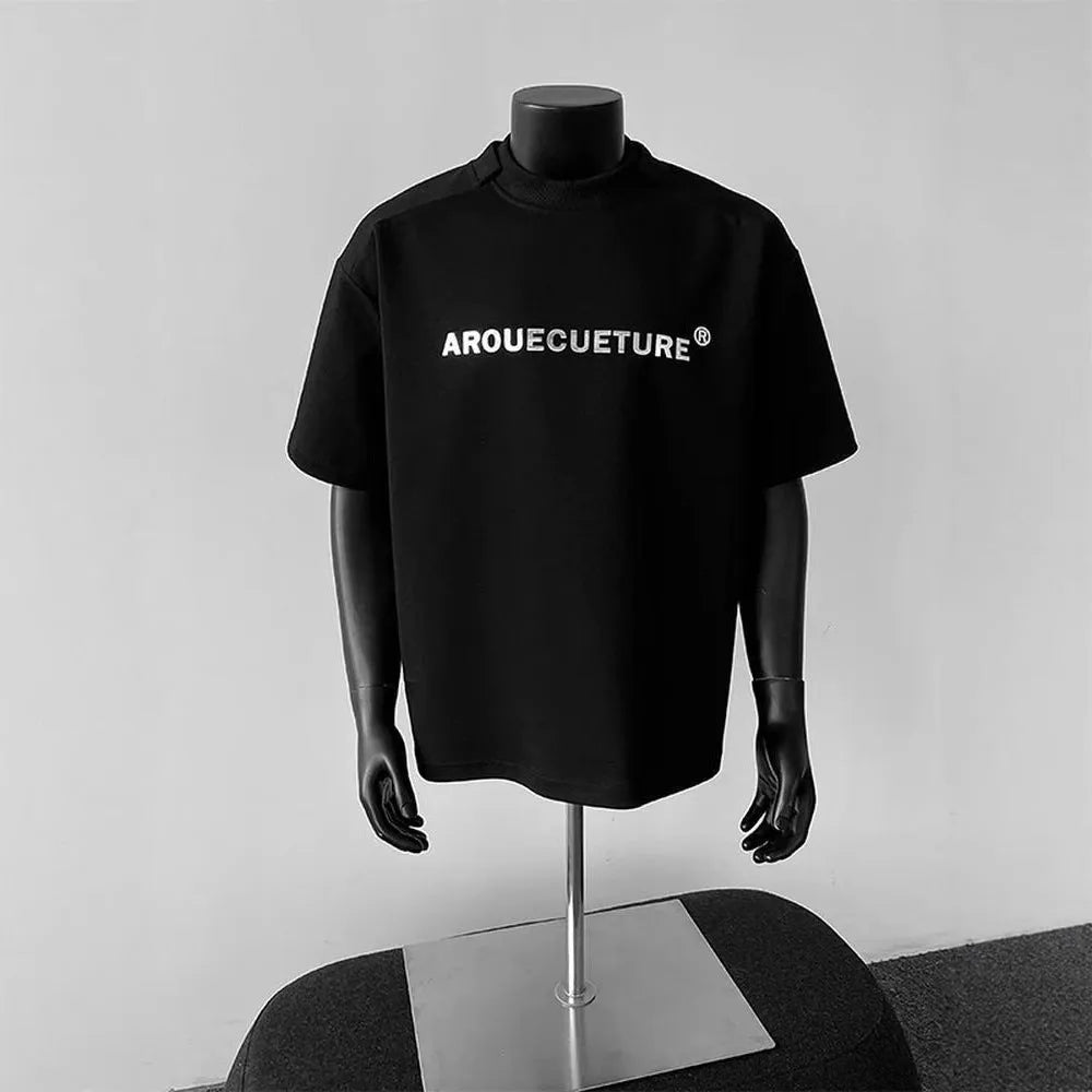 Men's loose fit cotton t-shirt with letter pattern in white, black, and light grey colours