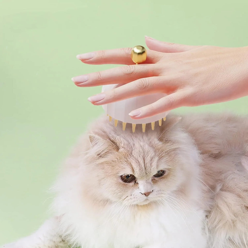 Green pet bath massage brush with drainage holes for dogs and cats during shampooing