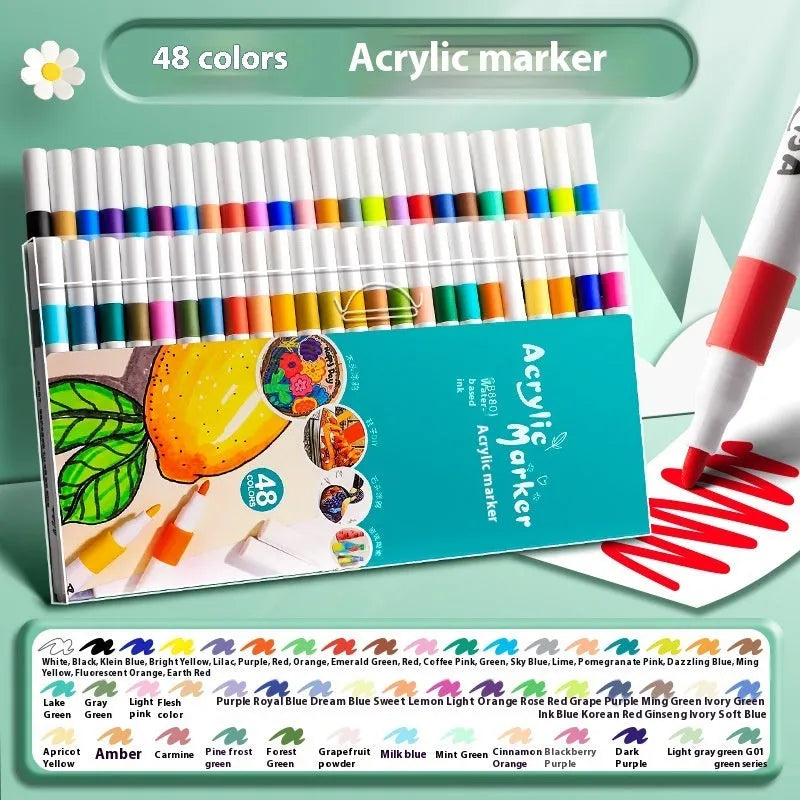 Set of acrylic marker pens in multiple colours for student drawing and painting projects