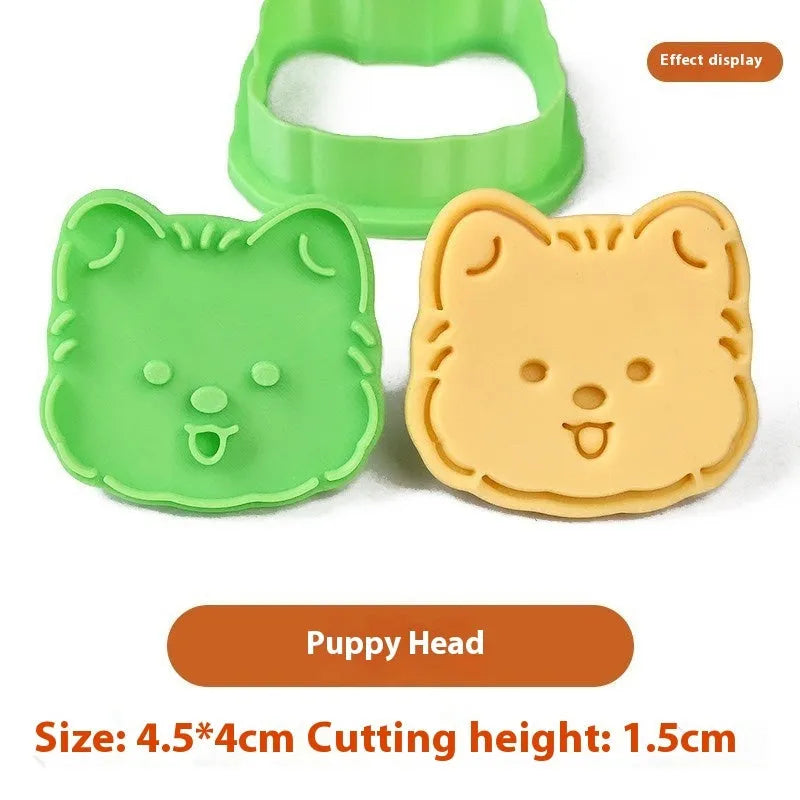 Plastic 3D cartoon puppy head biscuit mold for shaping dog themed cookies and soft candy