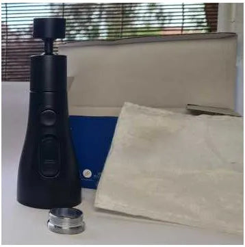 Universal Pressurized Faucet Sprayer in matte black with 360 degree rotating head and three spray modes
