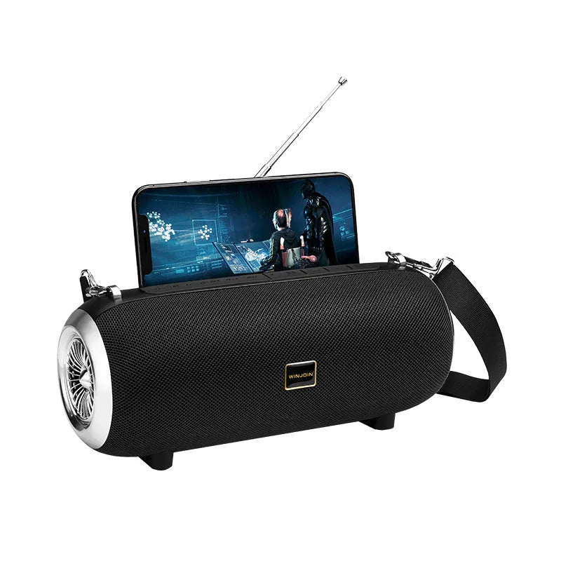 F666 square fabric portable Bluetooth speaker with shoulder strap and FM antenna