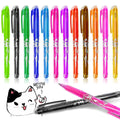 Set of heat-erasable gel pens with plastic shells and stainless steel nibs, showing 0.5mm and 0.7mm tip options.