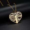 Custom hollow heart lucky tree titanium steel necklace with engraved names in silver gold and rose gold finishes