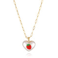 Adjustable heart-shaped necklace with fruit pendant charm showing five colour options