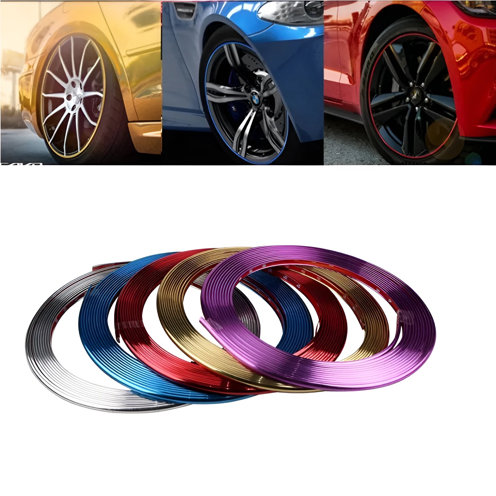 Electroplated purple PVC wheel hub trim roll measuring 8 metres for car decoration and protection