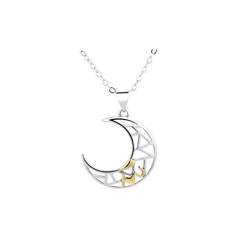 Sun moon tooth couple necklace with electroplated copper pendant and cross chain