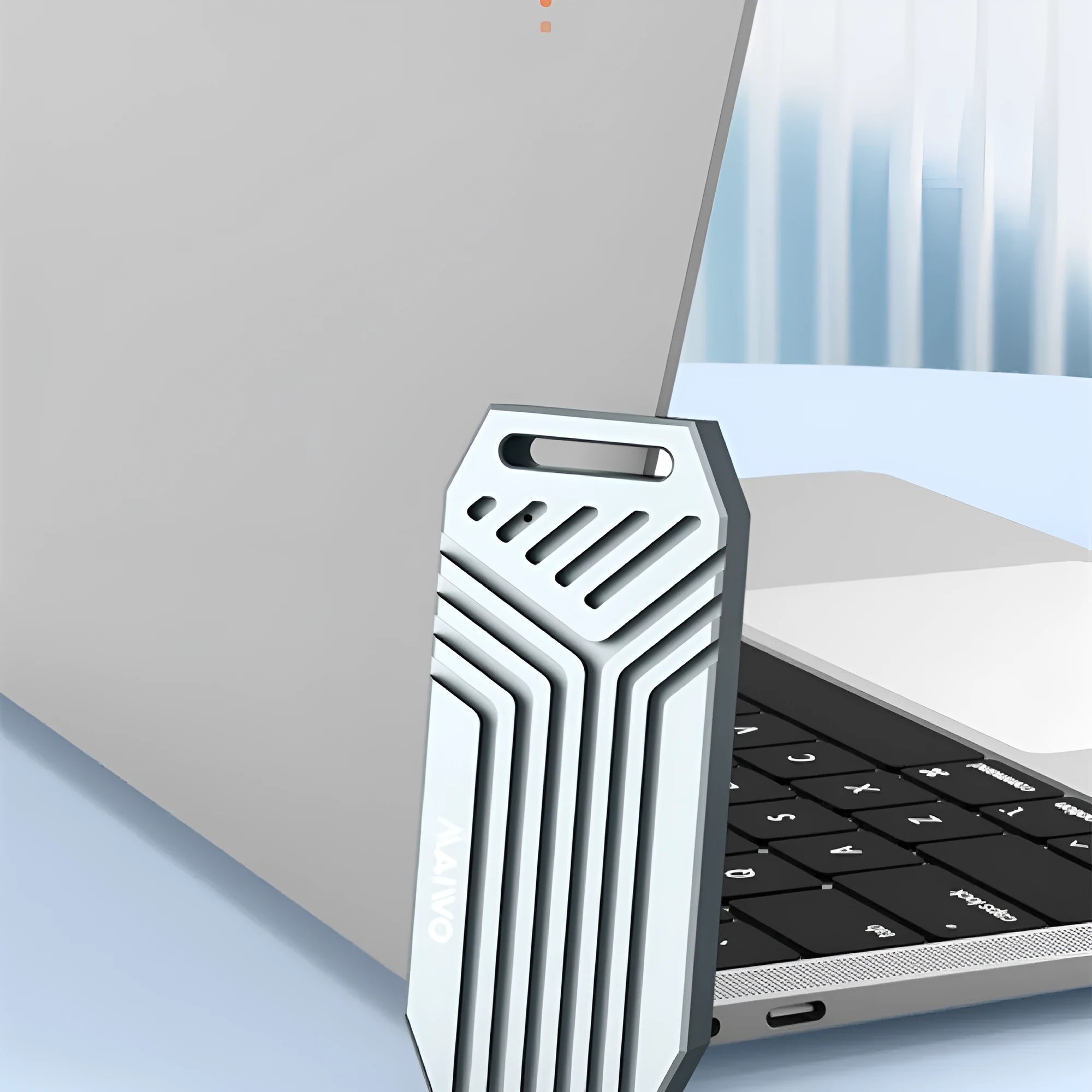 Aluminium alloy Thunderbolt 4 external SSD case for M.2 drives in grey or silver, showing slim 50mm profile.