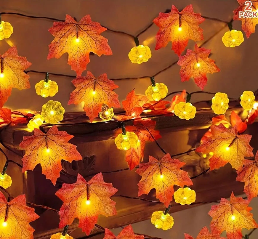 String of USB-powered plastic lights for autumn indoor decoration in picture colour