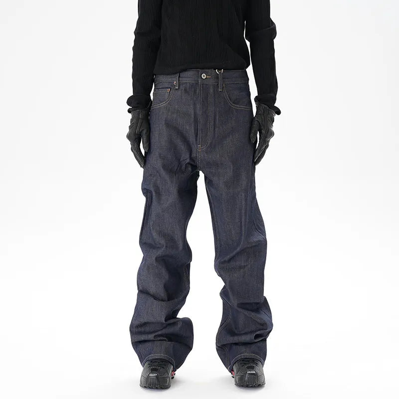 Dark blue loose straight denim jeans for men