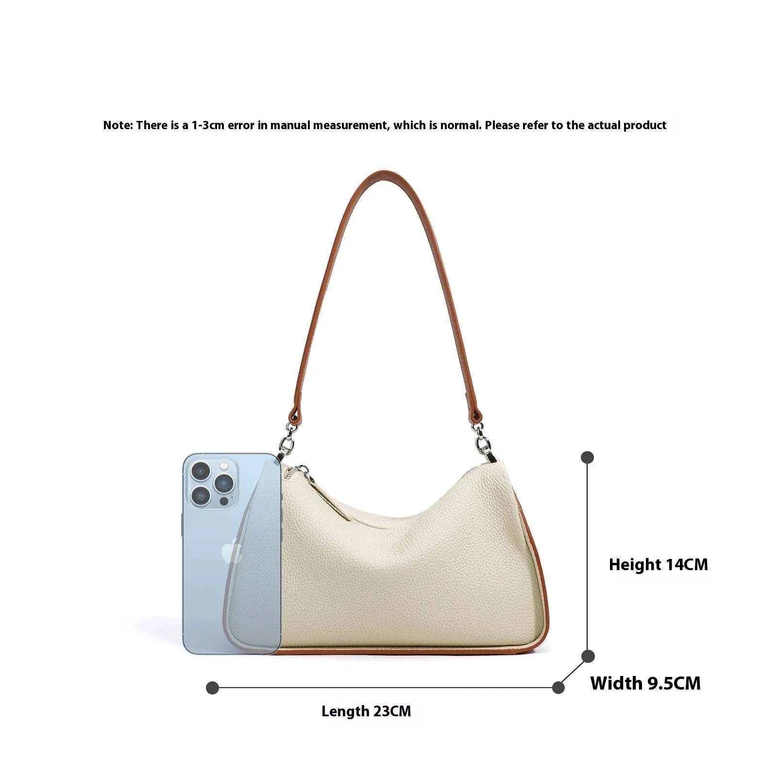 Women's first layer cowhide crossbody bag in pillow shape with double strap 23cm length milkshake white and brown