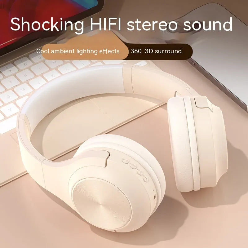 Personalized wireless Bluetooth headset with head-mounted design in ivory white, chalk black, and youth green colour options