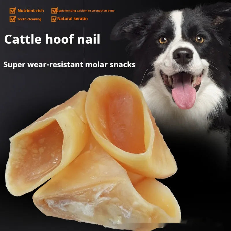 Natural cowhide dog chew in hoof shell colour for small and large dog breeds