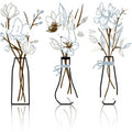 Three piece metal flower wall art set in alloy finish with colour vase holders for country farmhouse decor